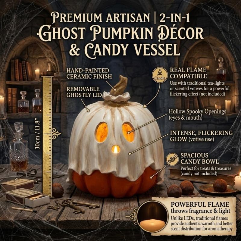 Halloween Candy Display Bowl with Lid for Shelf Entry Display and Party Sweet Serving for Home Styling, 30Cm/11.8Inch Pumpkin Face Resin Candle Stand