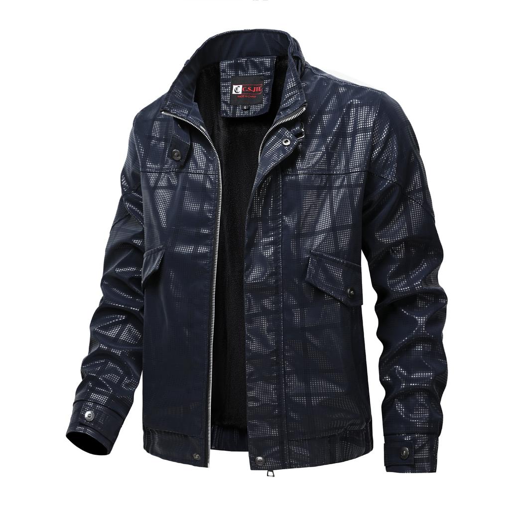 Men's leather jacket, biker-style stand-collar casual top, short windproof and cold-resistant men's leather jacket, youth jacket