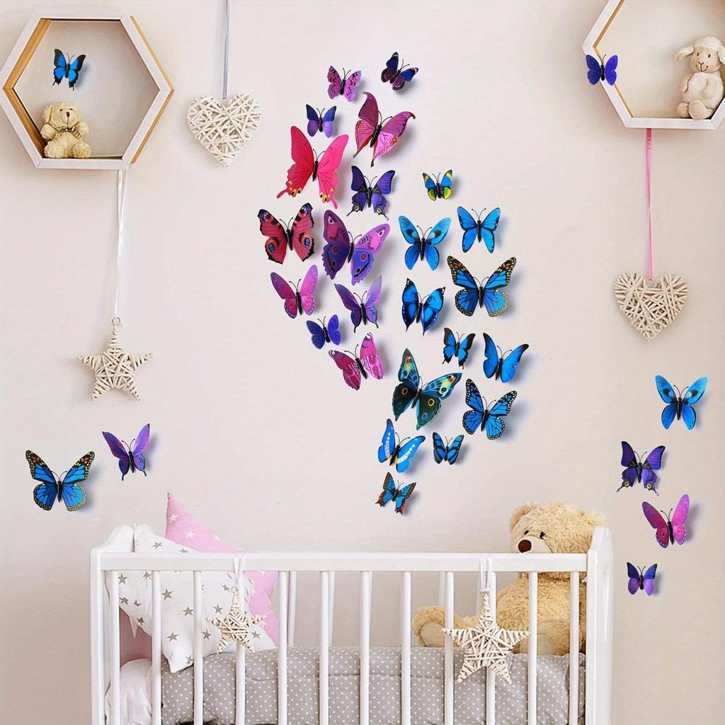 12pcs/Pack Color Mini Butterfly Magnetic Refrigerator Sticker Kitchen Living Room Decoration Wall Stickers DIY Creative ZSY