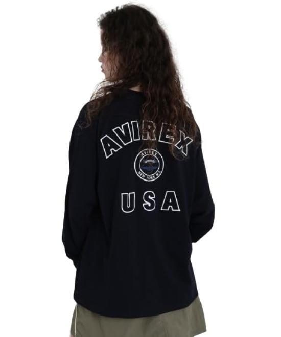 Avirex Long Sleeve Varsity Logo Size F Women's T-Shirt, 120, Navy, 783-4930601