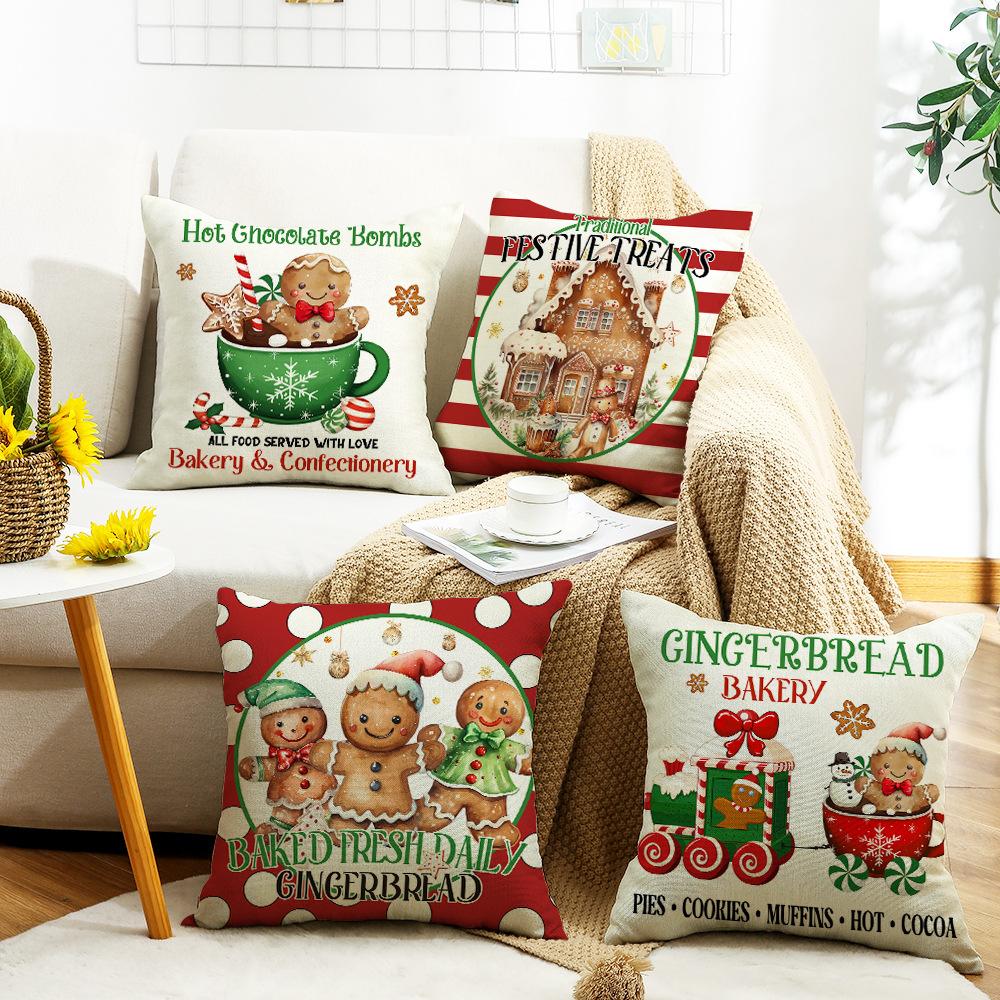 Christmas Atmosphere Illustration Digital Printing Set Home Decoration Sofa Cushion Gingerbread Man Fairy Tale Warmth