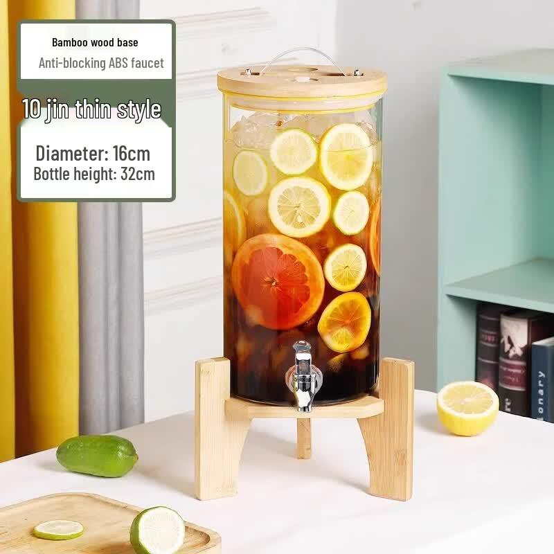 Heat-Resistant Glass Beverage Dispenser with Bamboo Base