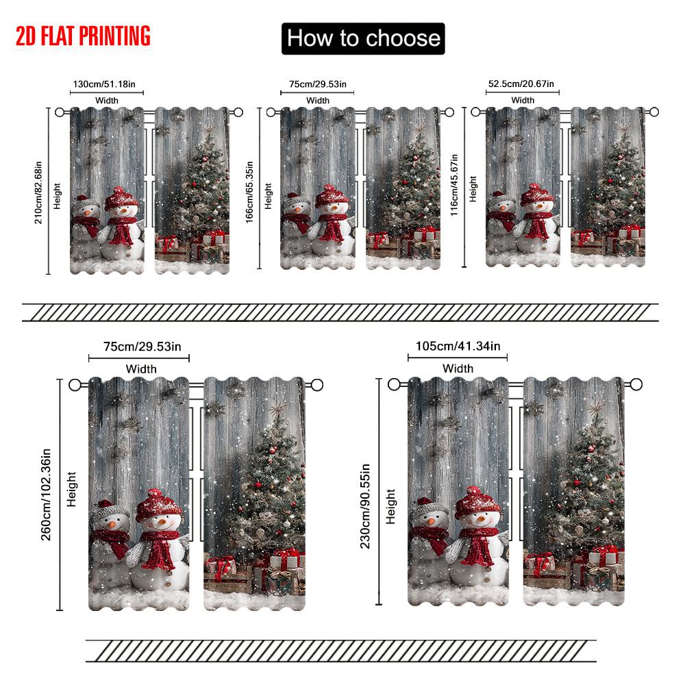 2pcs   Plane Printing Light Filtering Curtains Festive Snowman & Christmas Tree Versatile Polyester (without Rod) Festive Use