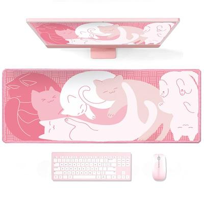 Uniqcasa Gaming Mouse Pad XL Extended Animated Mouse Pad Large and Cute Pink Cat Mouse Mat for Home Office Computer Desk Pad with Rubber Base and