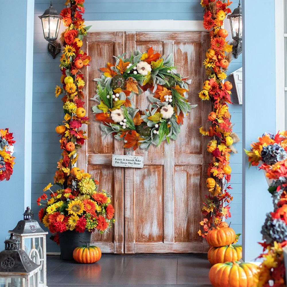 Stația Independence Coroană de Frunze de Arțar cu Dovleac Alb de Toamnă Festivalul Recoltei de Ziua Recunoștinței Coroană de Simulare de Toamnă Dovleac