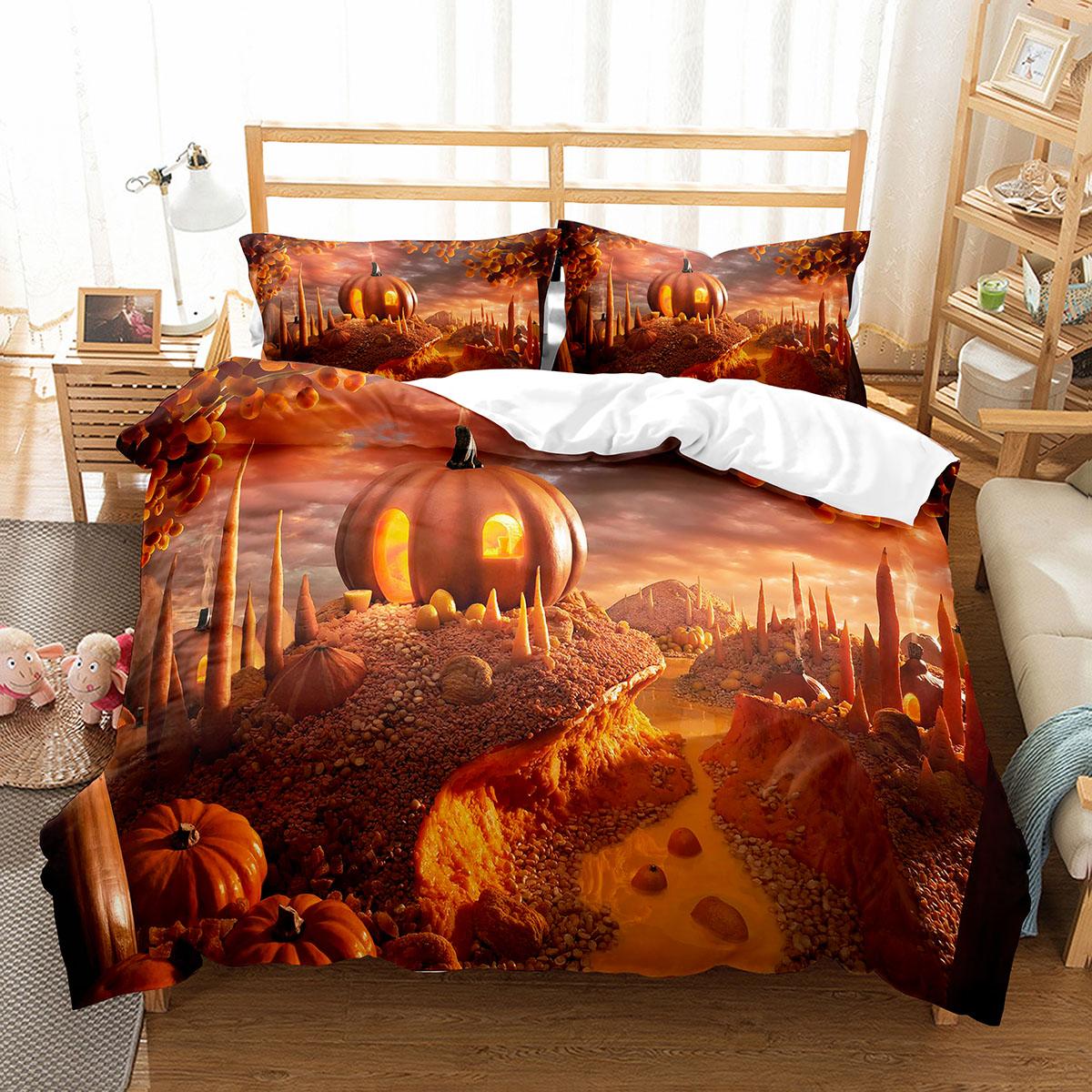 

Pillowcase Halloween Gift with Pumpkin Lantern Duvet Cover Set Polyester Comforter Cover King Queen Full Twin Size Bedding Set Tool EU single(135x200cm)