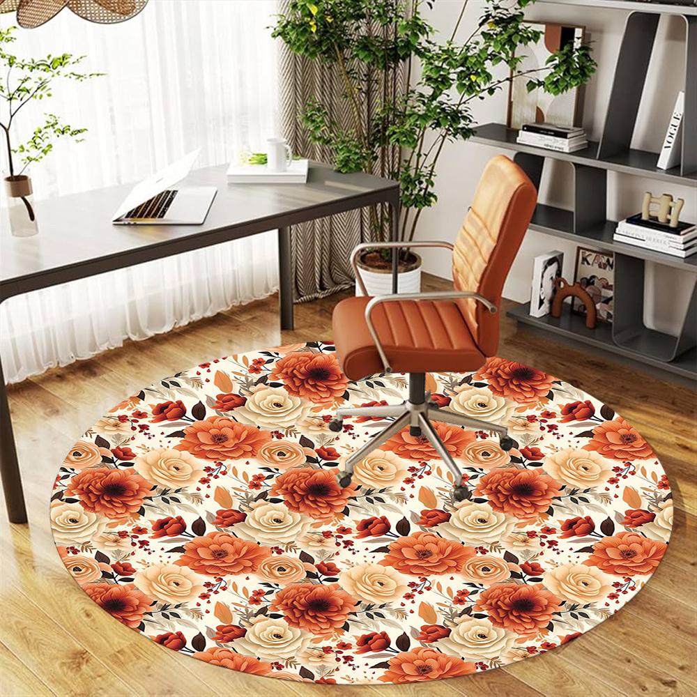 1pc Floral Pattern Round Chair Mat Area Rug - Non-Slip, Floor Mat for Office, Bedroom, and Indoor Decor -1002109