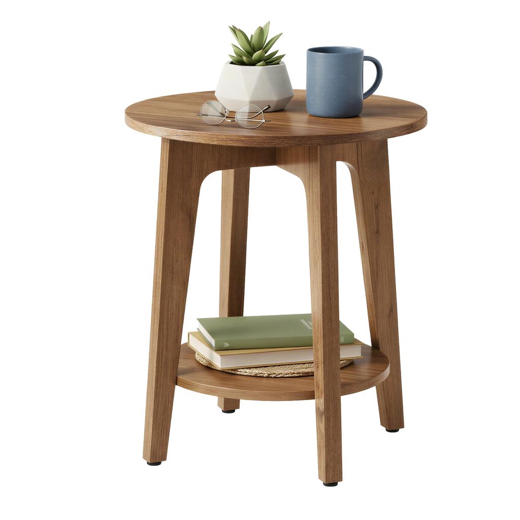 VASAGLE Maezo Kollektion - Beistelltisch mit unterem Regal, Moderner Stil, Nachttisch, Sofaecke, für kleine Räume, Wohnzimmer, Honigbraun