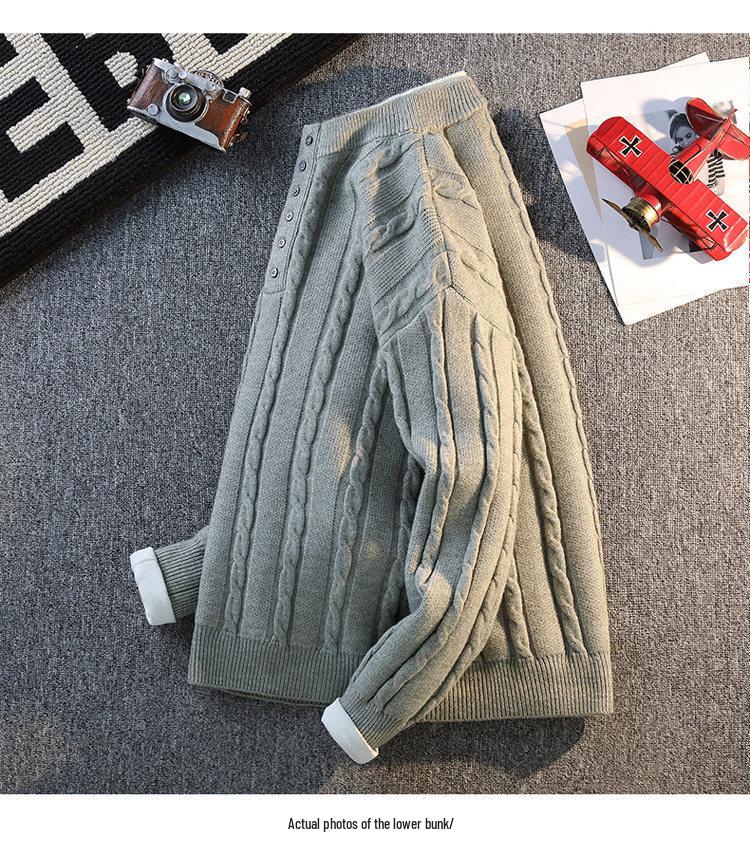 Men's Trendy Two-Piece Look Cable Knit Pullover Sweater - Long Sleeve, Solid Color for Autumn