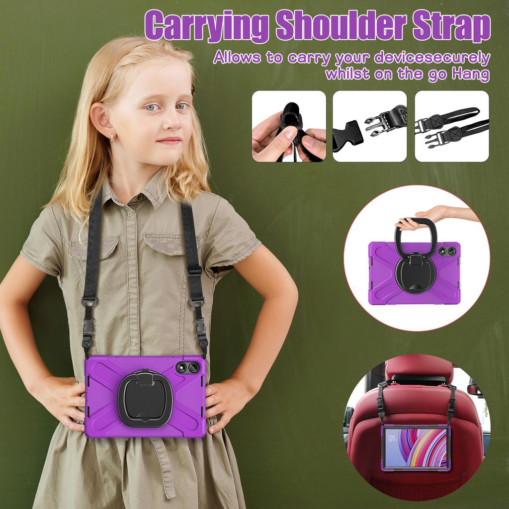 360 Rotating Kids Case Universal for Xiaomi Poco Pad Redmi Pad Pro 2024 12.1 Inch Heavy Duty Stand Cover with Shoulder Strap