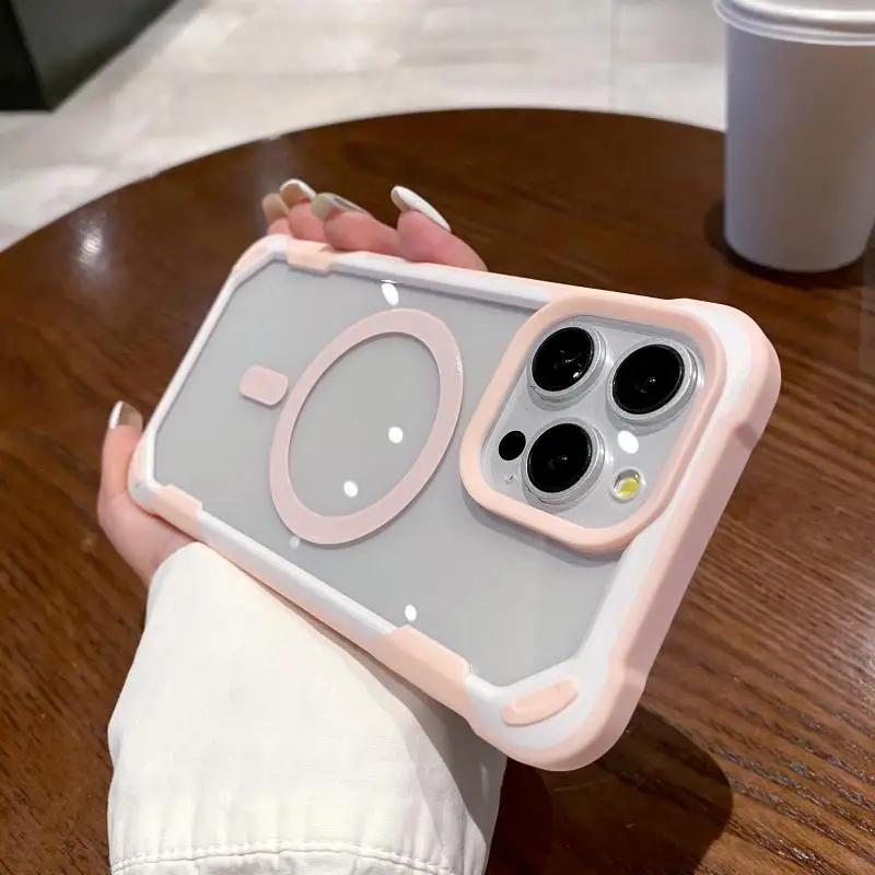 Shockproof Armor for Magsafe Magnetic Case For iPhone 17 16 15 14 13 12 11 Pro Max Transparent Bumper Wireless Charger Cover