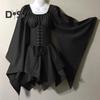Women Long Sleeves Dress Medieval Vintage Fairy Elf Costume Bell Sleeve Retro Waist Cinching Patchwork Dress for Halloween Cosplay