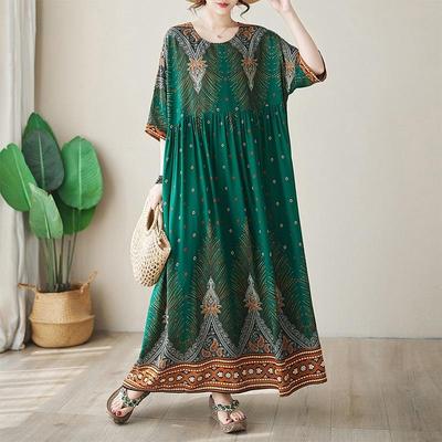 Short Sleeve Plus Size Cotton Vintage New In Dresses for Women Casual Loose Long Summer Dress