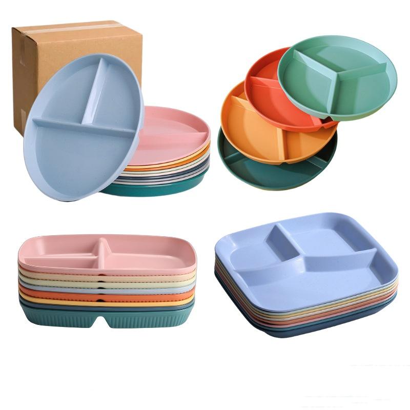 Divided Dish In Three Diet Reusable Round Dinner Plate Kitchen Dinnerware Portion Plate for Adults 3 Compartments Microwave Safe