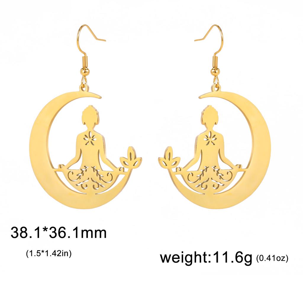 Lemegeton Moon Meditator Yoga Earrings Stainless Steel Pendant Earrings Women's Personalized Jewelry Gifts
