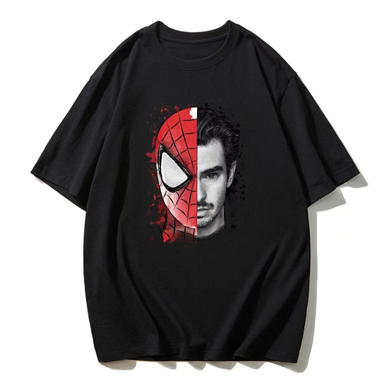 

Marvel Authentic 2026 Summer Collection New SpiderUnisex HalfPortrait Pattern LargeSized Unisexs Loose Casual Pure Cotton TShirt M