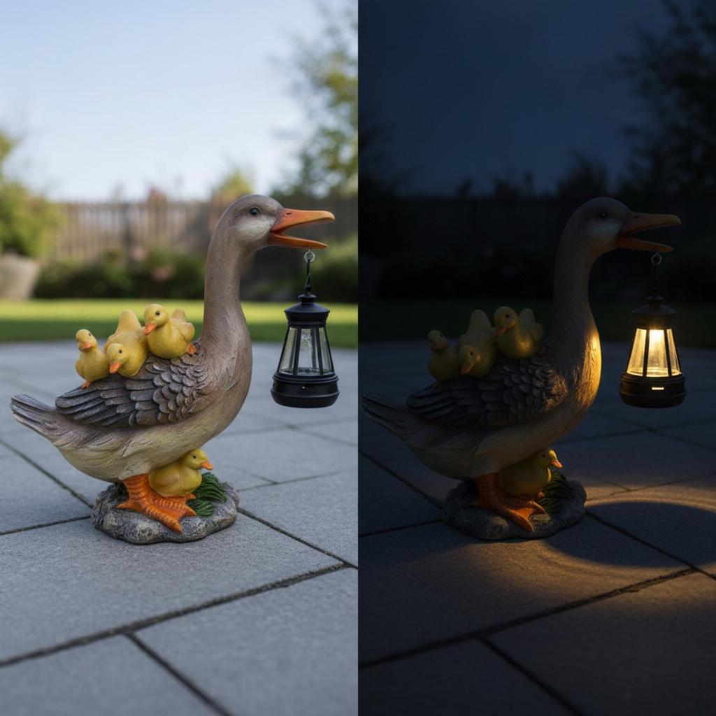 Photovoltaic Mallard Figurine Statue with Lantern WeatherResistant