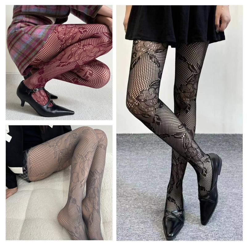 Women See Through Fishnet Mesh Pantyhose Stockings Aesthetic Elegant Hollowed Flower Patterned Tights Leggings Hosiery