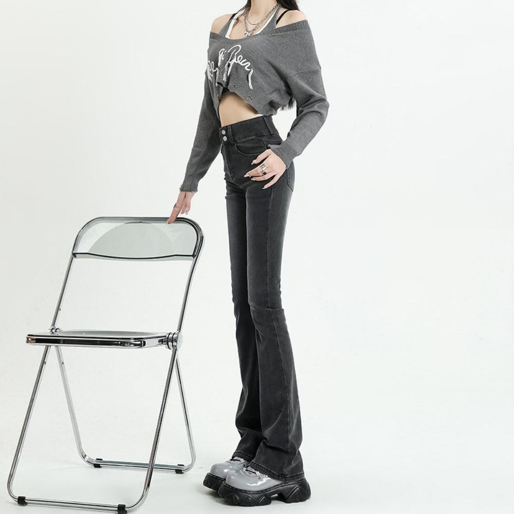 Niche High-waisted Flared Pants Women's Summer Senior Feeling Spice Girl Style Thin Horseshoe Pants Mopping Jeans Tide