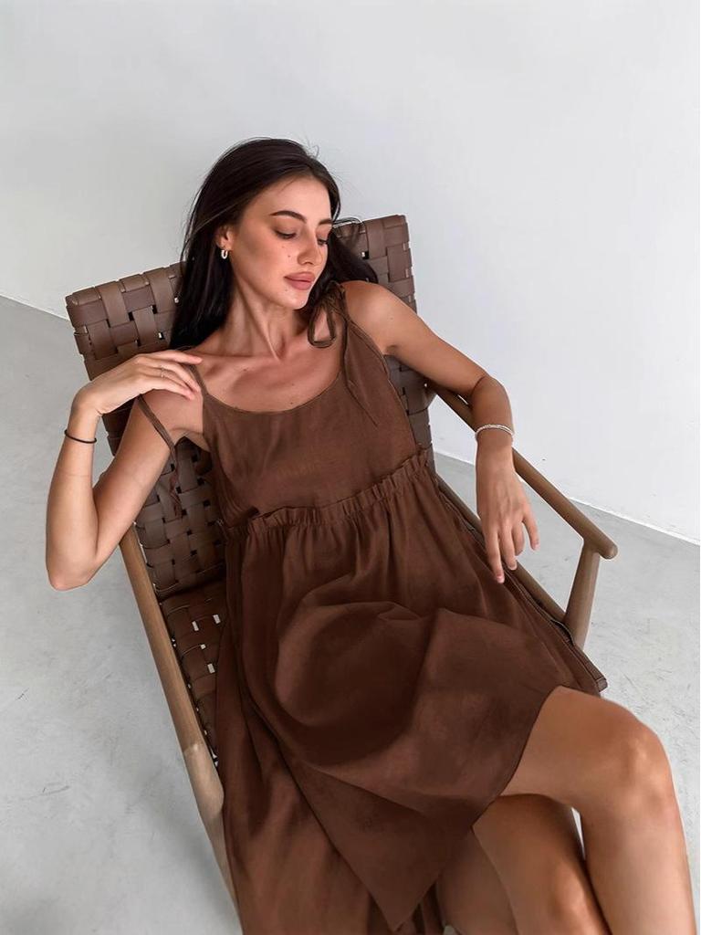 2025 Vintage Style Cotton-Linen A-Line Sundress - Loose Fit, Spring/Summer Fashion, European & American Influence