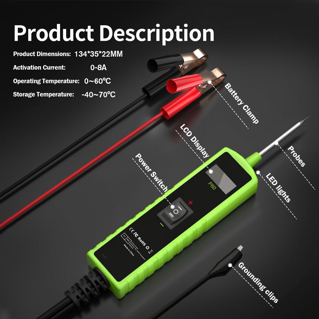 TopDiag P60 Automotive Circuit Tester Car Electrical System Short Tester 6 30V DC with Function LCD Display Flashlight