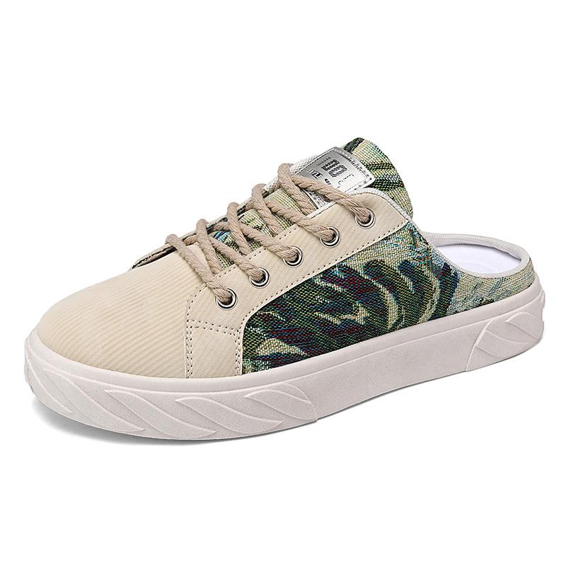 

Модная мужская повседневная обувь, летние новые дышащие принтованные парусиновые туфли, ленивые тапочки, модная универсальная мужская обувь, оригинальные мужские кроссовки 39 бежевый