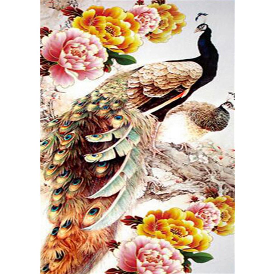 5D DIY Round Diamond Painting Animal Diamond Embroidery Peacock Cross Stitch Kit Rhinestone Mosaic Picture Home Decoration Gift