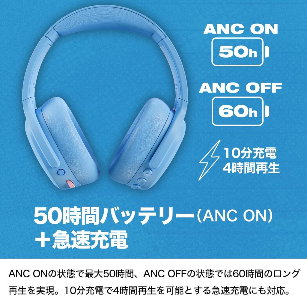 Official Skullcandy Store Crusher ANC2 Noise Cancelling Wireless Headphones with Deep Bass, Subwoofer, Mic, and Original Sticker (Preppy Summer)