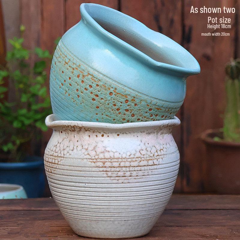 Handmade Vintage Coarse Pottery Large Succulent Planter, Breathable Purple Clay Flower Jar