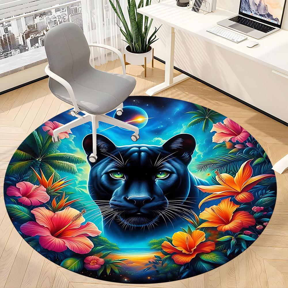 1pc Panther Floral Fantasy Chair Carpet for Office Non-Slip Mat for Office - Decorative Floor Mat  yy251030273