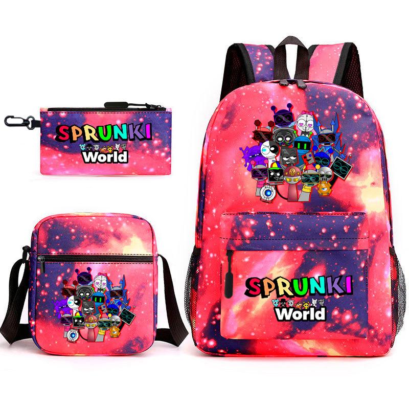 New Rhythm Box Sprunki Music Game Schoolbag Backpack Pencil Case Three-piece Set Student Heat Transfer Backpack D