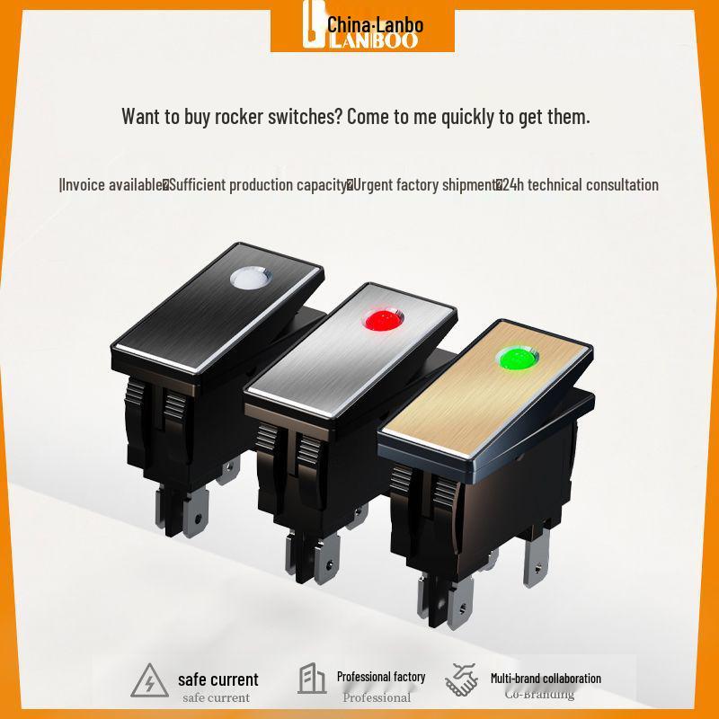 Lanbo 2810.5 High Current 16A Waterproof Metal Rocker Switch with Light, 5V-24V/220V, Two-Position
