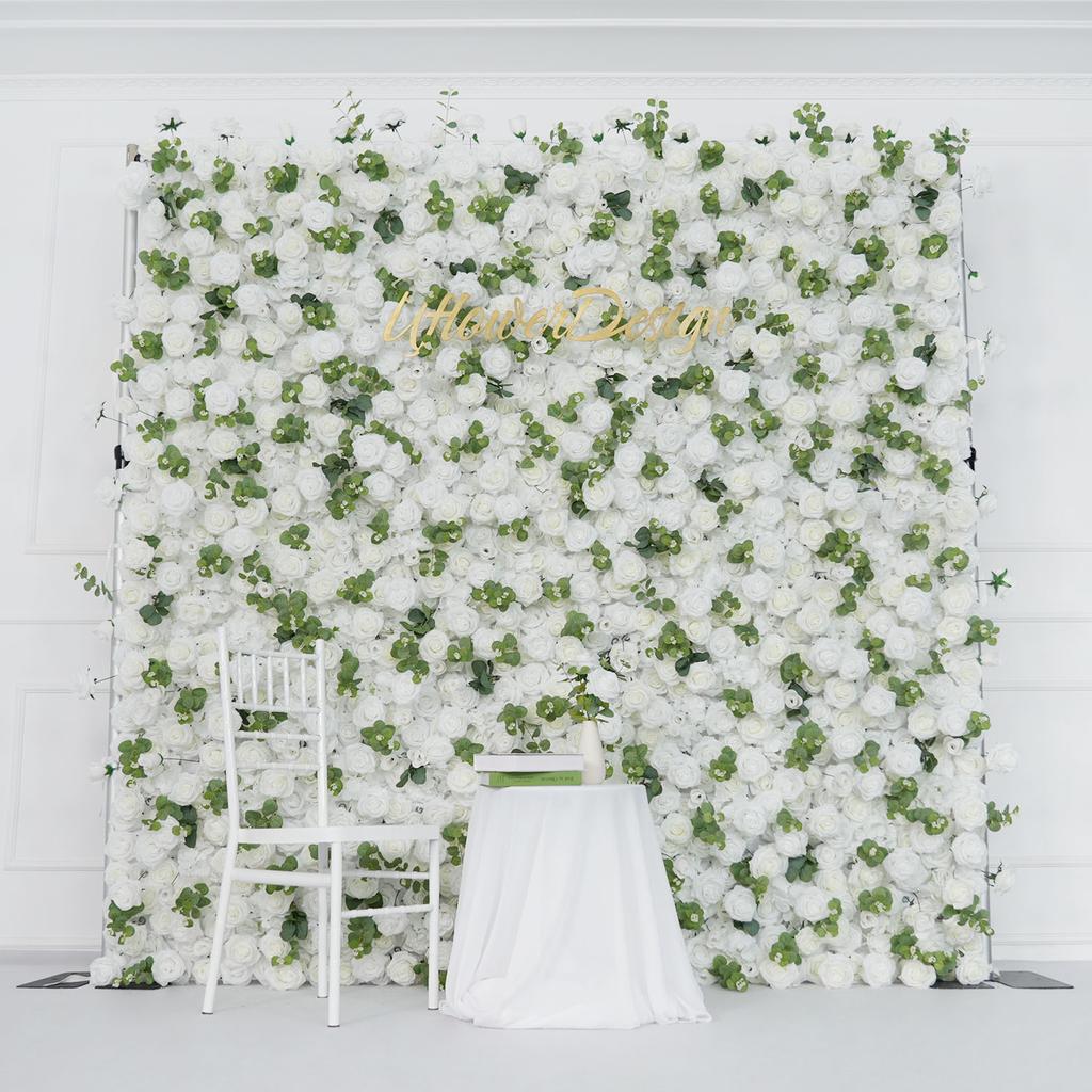 Uflower Red Rose luxury 5D Flower Wall Cloth Fabric Wedding Backdrop Decor Artificial Flower Arrangement Marriage Event Props