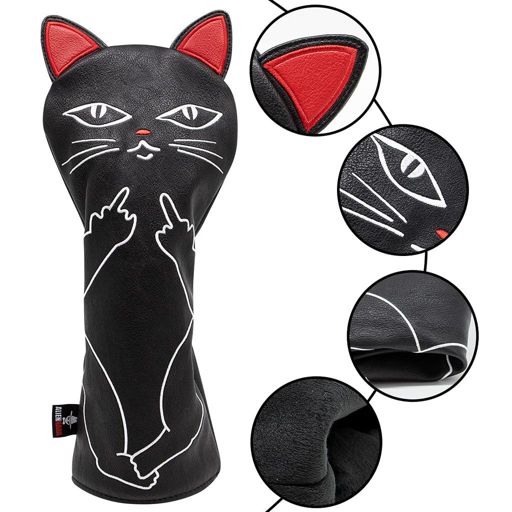 Kryt hlavy golfové hole Dřevěný kryt golfové hole Kryt hlavy golfové hole s cool kočičím designem Dřevěný kryt golfové hole Kryt hlavy golfové hole s roztomilým kočičím designem Aliennana (DR) Fairway Wood (FW), Utility