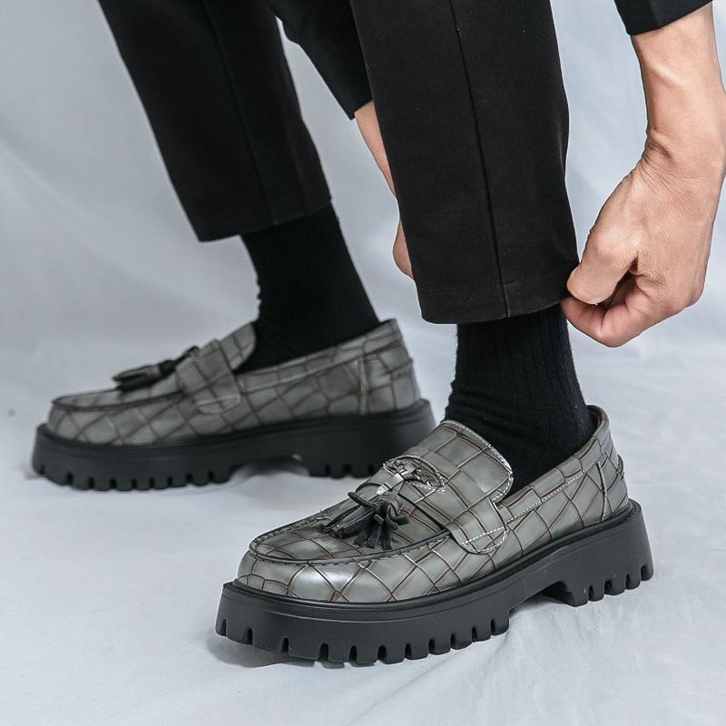 Men Loafers Black Platform Elevator Leather Shoes Thick Sole Formal Business Wedding Dress Prom Lightweight Shoes Large Size