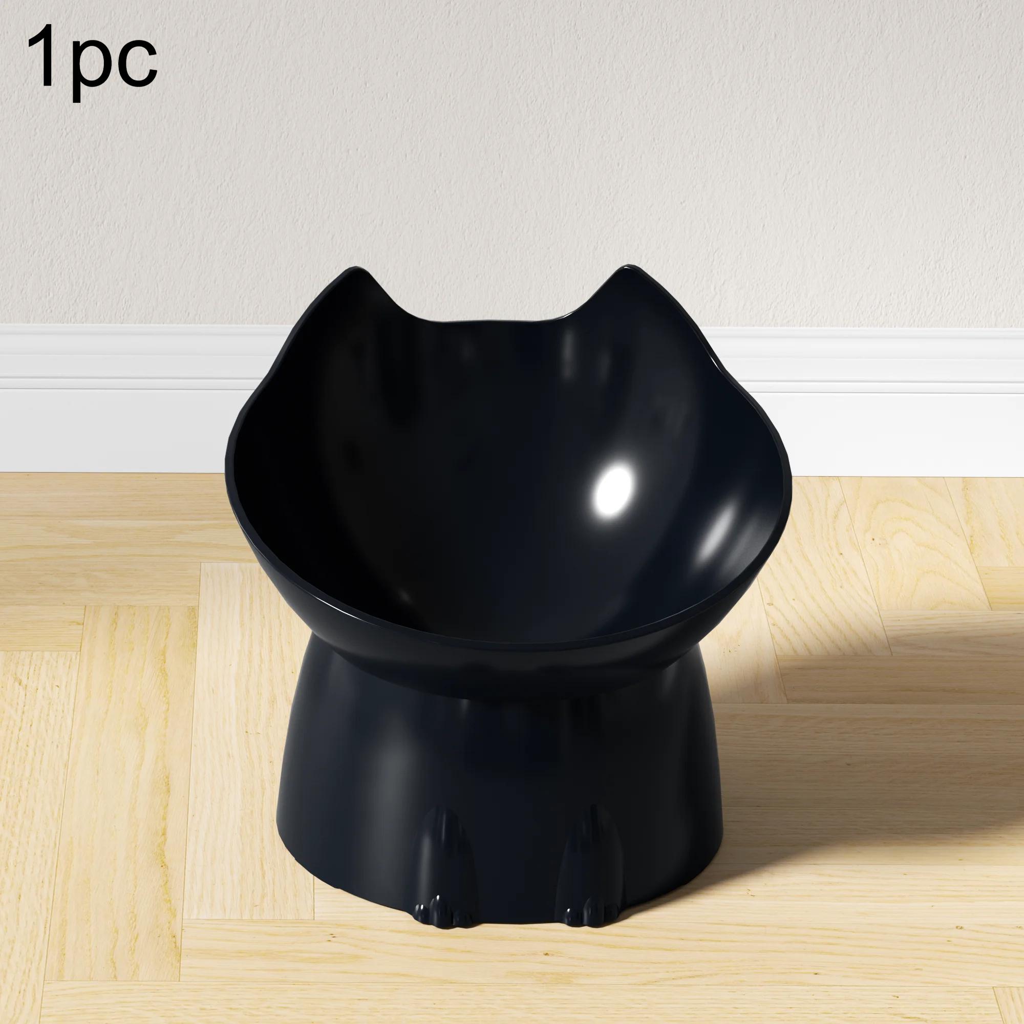 1pc Elevated Cat Bowl Anti-Tip Plastic Raised Pet Feeding Dish with Tilted Edge Neck Protection Kitty Food Bowl Pet Supplies 1pc