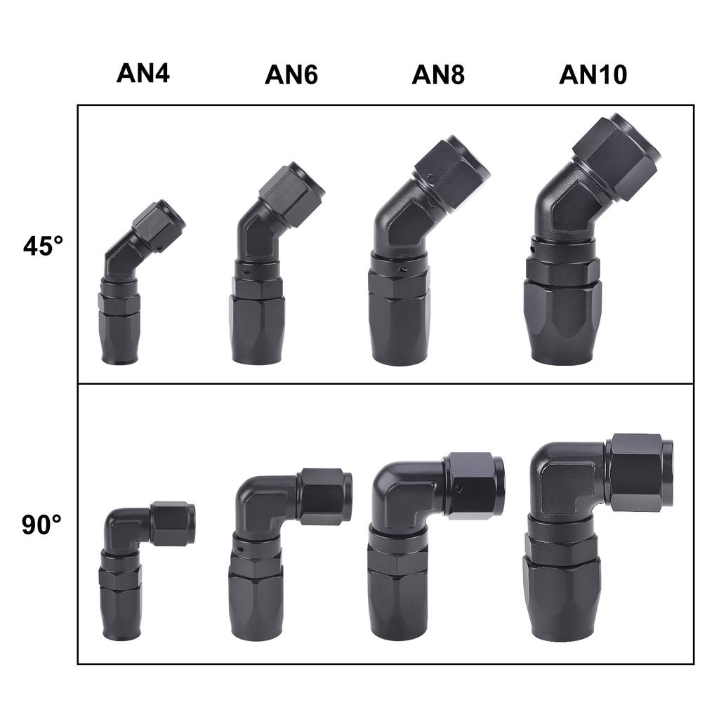Black 45 Degree 90 Degree Aluminum AN4 AN6 AN8 AN10 Forged Type Swivel Hose End Fitting Adapter For Car CPE Oil Cooler Fuel Line