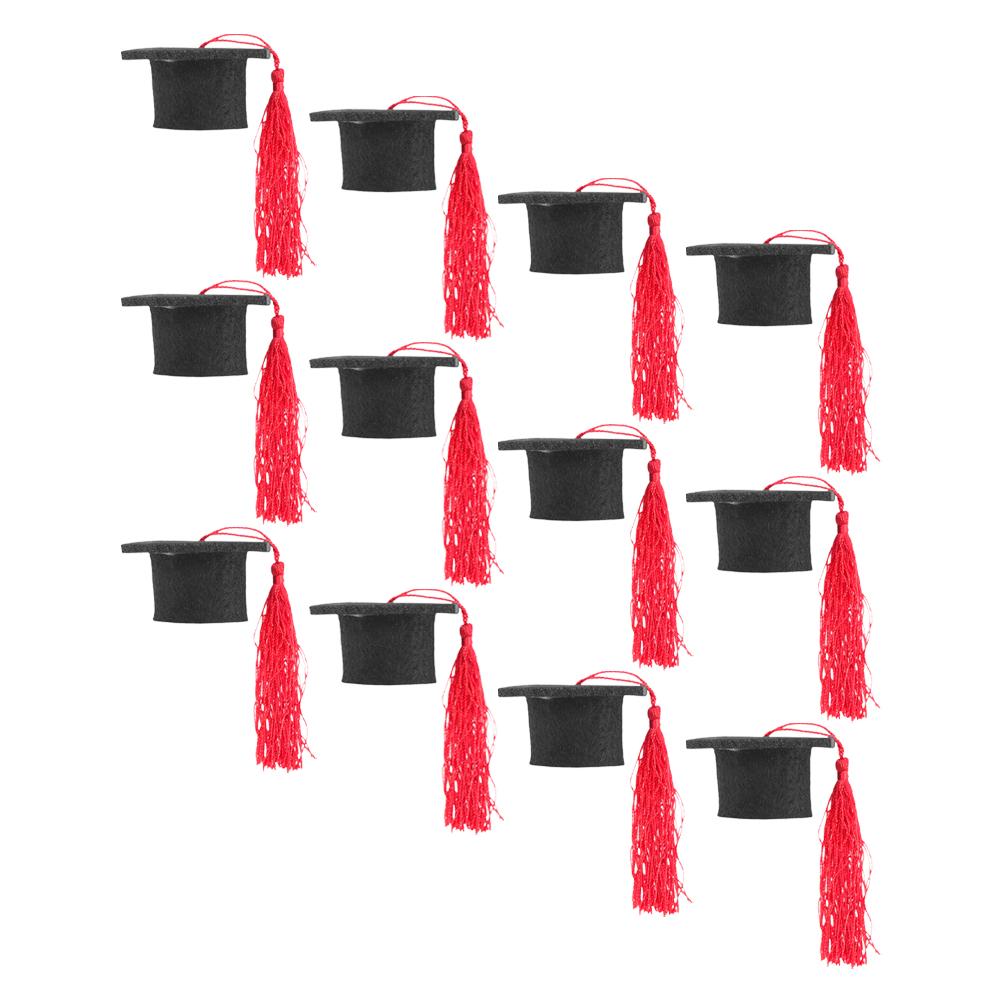 12pcs Mini Graduation Cap For Wine Bottle Decor Tassel Grad Hat Bottle Topper Party Supplies Jar Decoration Ornament