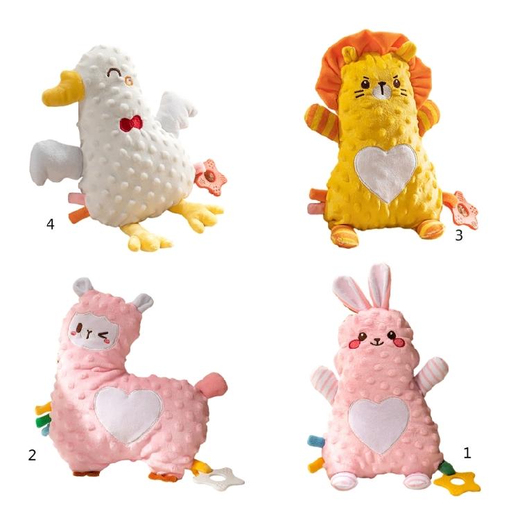 Soft Plush Stuffed Animal Teething Toy for Babies with Cracker Paper Teether and Texture Designs for Newborns Comfort