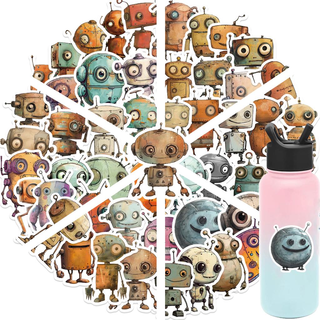 50Pcs Whimsical Robots Graffiti Sticker For Mobile Phones Refrigerators Computers Decor Waterproof Decals Cute Cartoon Stickers