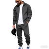 Men's Casual Fleece And Thickened Sportswear Set, Solid Color Long-sleeved Zipper Jacket, Drawstring Sweatpants Two-piece Set