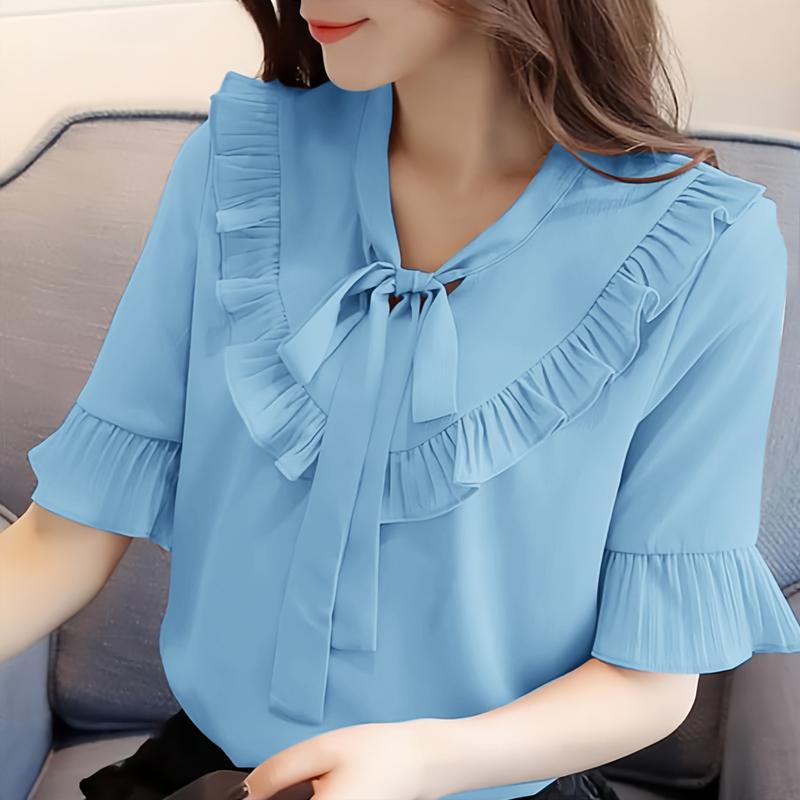

ZANZEA Women Casual Splice V-Neck Summer Half Sleeve Blouse 3XL синій