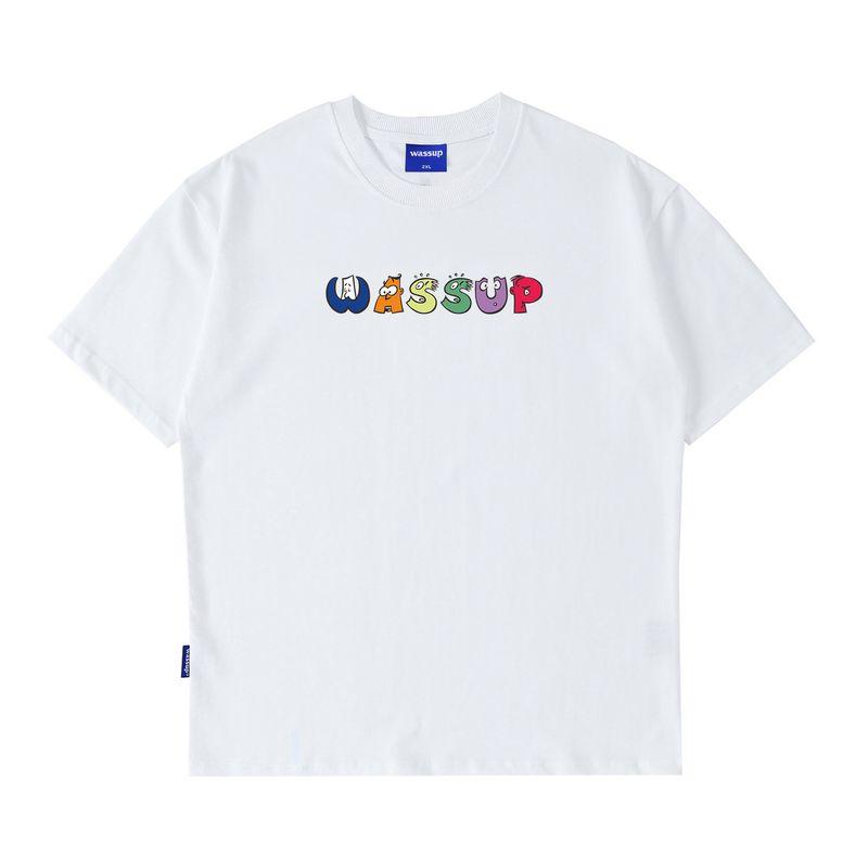Wassup Trendy Brand Simple Letter T-Shirt Short Sleeve Unisex Summer 24 New Versatile Loose Casual Round Neck Top