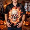 Men's Halloween Print Scrub Top Round Neck Work Uniform Shirt