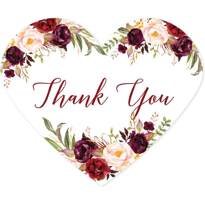 Andaz Press Fall Autumn Burgundy Maroon Floral Flowers Party, 2-Inch Round Circle Label Stickers, Thank You for Celebrating with Us Sticker, 40-Pack,