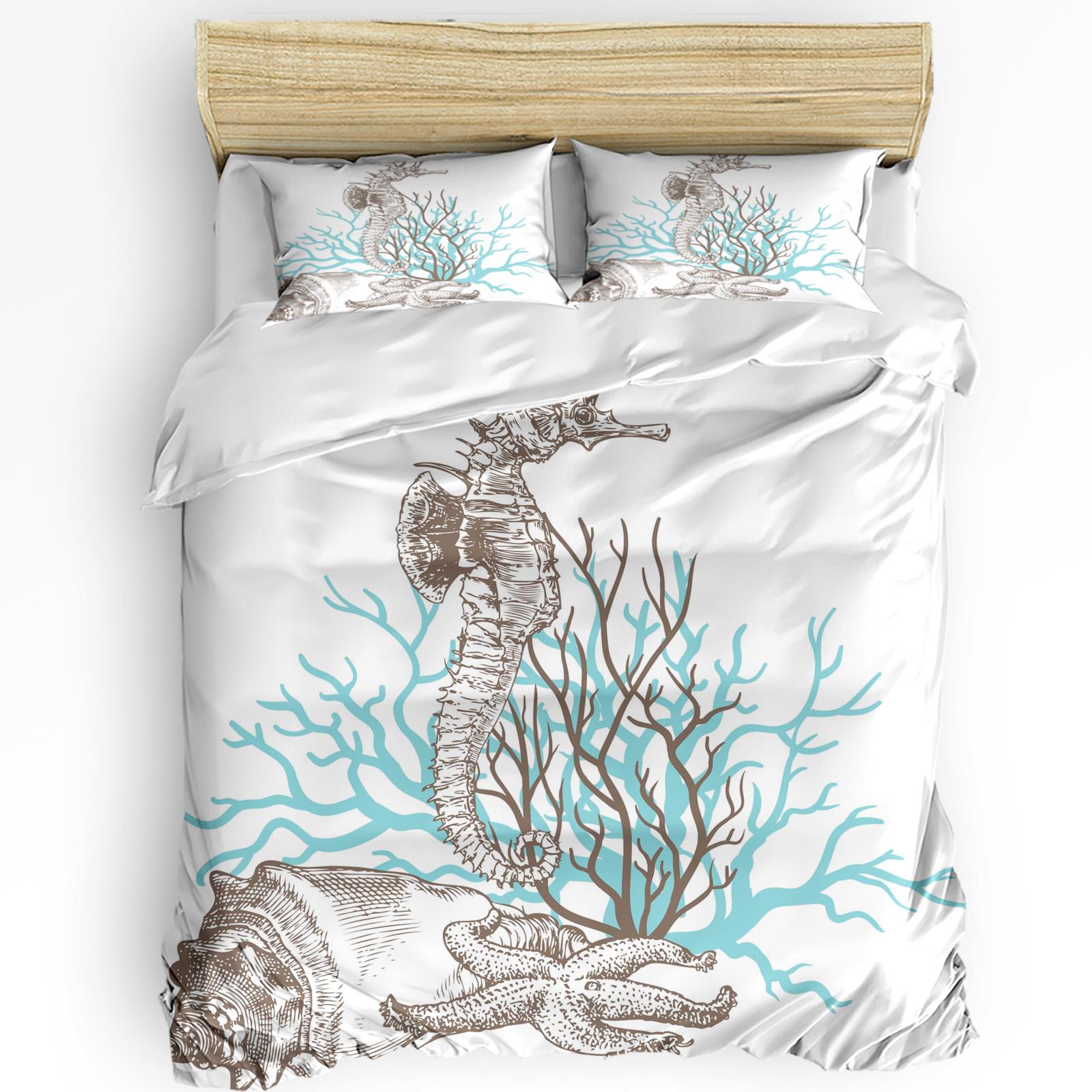 

Durable Modern Seahorse Coral Shell Printed Comfort Pillow Case Home Textile Boy Kid Teen Girl Luxury 3pcs Quilt Comforter (quilt)-EU Single(135*200cm)3pcs