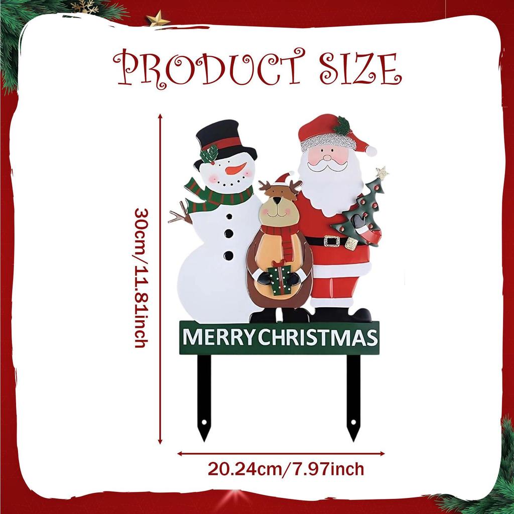 Christmas Yard Sign Decoration Ornament Reindeer Santa Snowman Garden Stake for