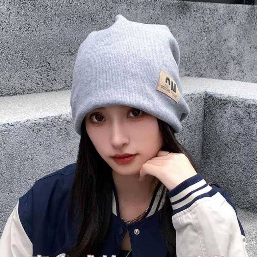 Coldproof Plush Beanies Hats Thickened Letter Pullover Hats Fashion Fleece Knit Beanies  Autumn
