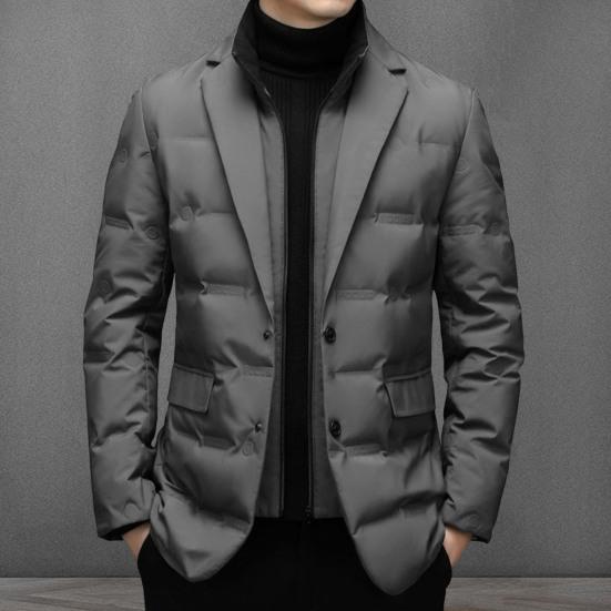 Yousheng Men Cotton Suit Coat High Collar Suit Collar Long Sleeve Buttons Zipper Placket Suit Jacket Fake Two Pieces Quilted Outerwear