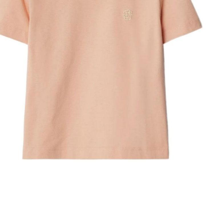 Burberry SS24 Solid Color Logo Embroidery Crew Neck Pullover Short Sleeved T Shirt Women's Pink 80979481